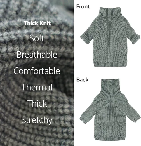 Miniatura 5 de Fitwarm - Suéter de cuello alto para perro, abrigo térmico de punto para mascotas, ropa de invierno para perros pequeños, ropa de gato, gris Gris