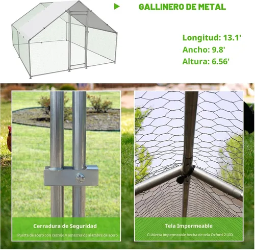 Miniatura 3 de NUGRIART Gallinero grande de metal para pollos con jaula de aves de corral de entrada con cubierta resistente al agua y anti-UV, casa para patos