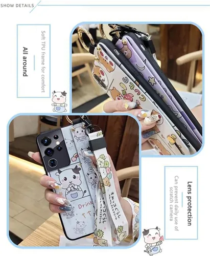 Miniatura 2 de Bonita funda cruzada compatible con Samsung Galaxy A32 5G, con correa para la muñeca, cordón de silicona suave a prueba de golpes, funda protectora