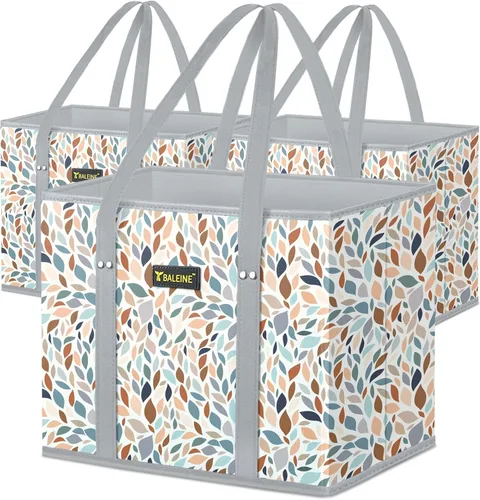 Miniatura 27 de BALEINE Paquete de 3 bolsas de comestibles reutilizables, bolsas de compras plegables para comestibles con parte inferior reforzada y asas