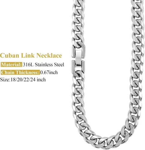 Miniatura 4 de Mens Cuban Link Chain Necklace, Silver Stainless Steel Chain 8MM Hip Hop Granduation Birthday Christmas Anniversary Birthday Jewelry for Dad Son