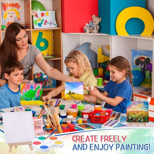 Miniatura 4 de Crtiin Mini juego de pintura de acuarela, regalos de 4 x 4 pulgadas, pequeños kits de pintura en lienzo con pinturas de caballete, pincel, fiesta