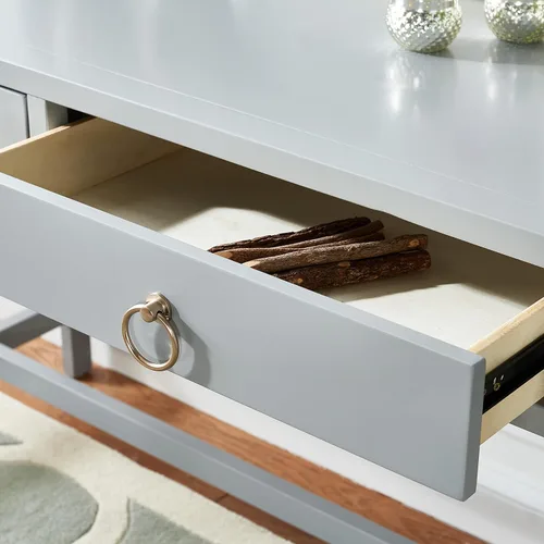 Miniatura 6 de SAFAVIEH Muebles - Escritorio Esther con 2 cajones, color gris, madera maciza, diseño de herrajes dorados glamorosos, ideal para oficina en casa