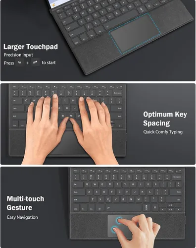Miniatura 5 de Covertor MoKo para Microsoft Surface Pro 4 / Pro 3 / Surface Pro 2017, teclado Bluetooth inalámbrico delgado con Trackpad, retroiluminado con luces