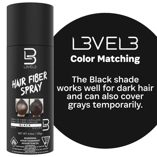 Miniatura 9 de Spray de fibra para cabello negro de nivel 3, cubre puntos calvos y adelgazamiento del cabello, cobertura instantánea de canas y apariencia más
