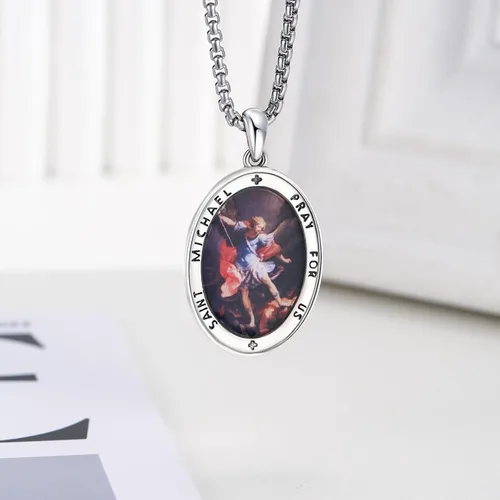 Miniatura 296 de Collar de plata de ley 925 con medalla de San Patrón, colgante de protección católica, amuleto, joyería religiosa para hombres y mujeres