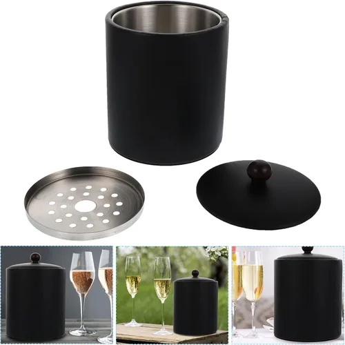 Miniatura 8 de DOITOOL Cubo de hielo aislado de acero inoxidable de doble pared con tapa y pinzas de hielo para bar en casa, cerveza, champán y vino, negro