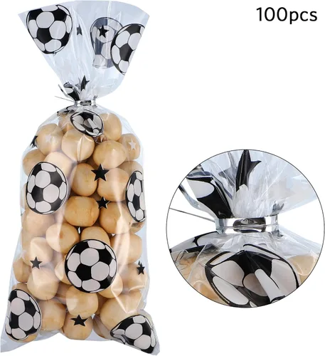 Miniatura 3 de Blulu 100 bolsas de regalo de fútbol, celofán de fútbol, bolsas de golosinas de celofán sellables con calor, bolsas de dulces de fútbol con 100
