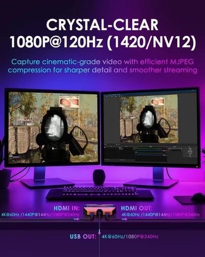 Miniatura 7 de BlueAVS - Tarjeta de captura de video HDMI para transmisión, 4K 60Hz HDR VRR ALLM Passthrough, 1080P 240Hz, tarjeta de captura externa USB-C