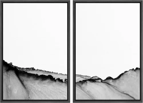 Miniatura 130 de SIGNWIN Lienzo enmarcado para pared, juego de arte con anillos de árbol de bosque grunge en blanco y negro, ilustraciones de naturaleza silvestre