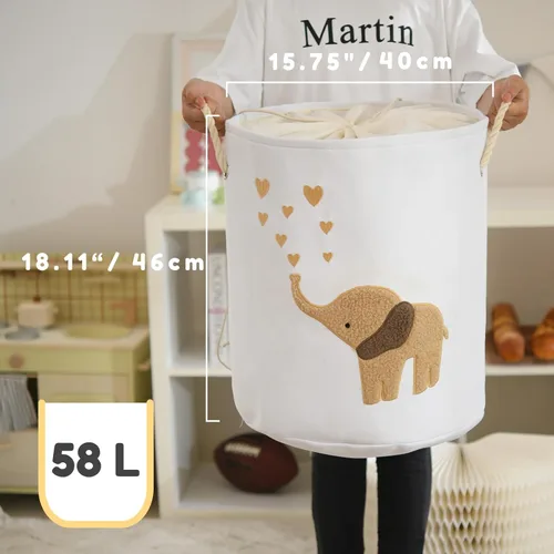 Miniatura 5 de Cesta de Ropa Sucia para Bebé Cesta de Ropa Sucia, Lona 58L XL Cesta de Ropa de Bebé, Cesta de Ropa Sucia Plegable Marrón para Guardería Cestas