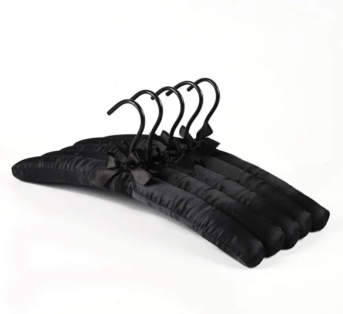 Paquete de 5 perchas acolchadas de satén negro para suéter, colgador de blusa con espuma gruesa y suave para lencería de vestido de novia, colgador