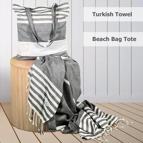Miniatura 3 de Toalla de playa turca y bolsa de mano, bolsa de playa y juego de toallas turcas. Viajes, manta de picnic, yoga, mujeres o hombres.