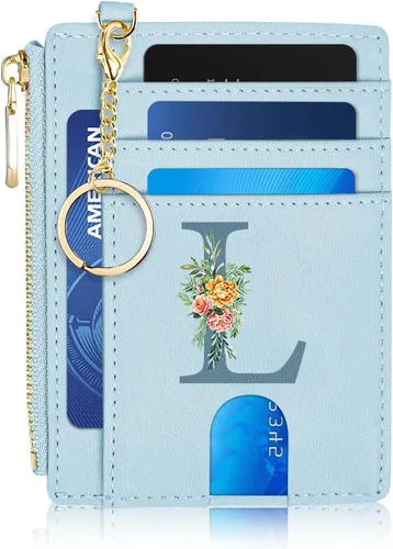 Tarjetero para mujer minimalista y delgado con bolsillo frontal, bloqueo RFID, cartera compacta con ventana para identificación y bolsillo con