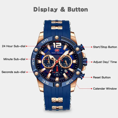 Miniatura 5 de Mini Focus Men Watch Casual Fashion Wrist Watches (ChronographWaterproofLuminousCalendar) Silicon Band Quartz Watches for Men