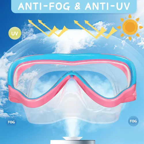 Miniatura 2 de Water Space Kids Swimming Goggles Swim Mask with Nose Cover for Kids Youth 3-15, Anti-Shattered Lens UV Protection No-leak Rosa y azul (paquete de 2)