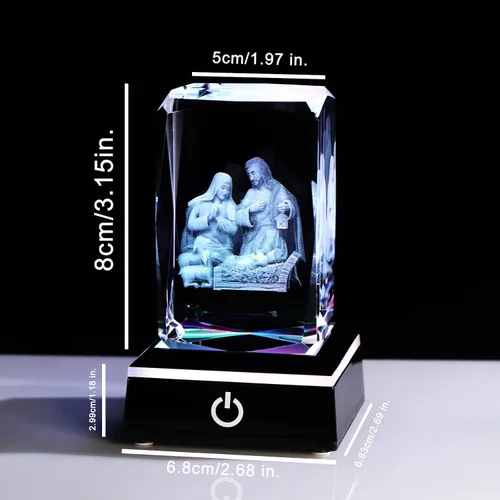 Miniatura 4 de YWHL Figuras de belén de cristal 3D con base colorida grabada con láser, estatuas de la Santa Familia para regalos religiosos para mujeres y hombres