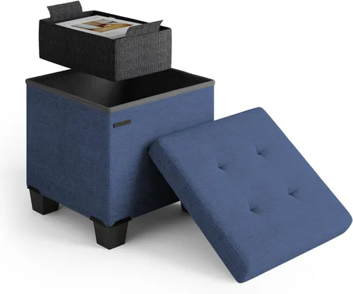 Miniatura 45 de Cubo otomano de almacenamiento con cubo pequeño, otomana cuadrada de 15 pulgadas con almacenamiento para sala de estar y dormitorio, reposapiés