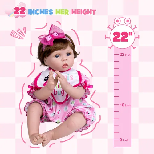 Miniatura 7 de Aori Muñecas de bebé Reborn realistas, cuerpo de tela ponderada realista de 22 pulgadas con extremidades de vinilo suave de 3/4, muñeca recién