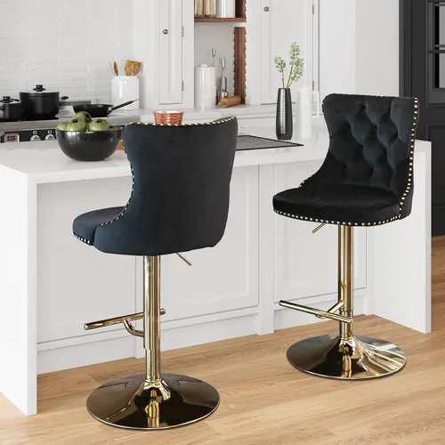 Miniatura 188 de Aoowow Juego de 2 taburetes de bar giratorios, taburetes de bar ajustables con respaldo de terciopelo copetudo, sillas de bar modernas tapizadas