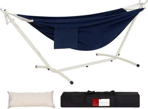 Miniatura 14 de Lazy Daze Hammocks Hamaca doble con soporte de acero de 9 pies que ahorra espacio, incluye funda de transporte portátil, capacidad de 450 libras