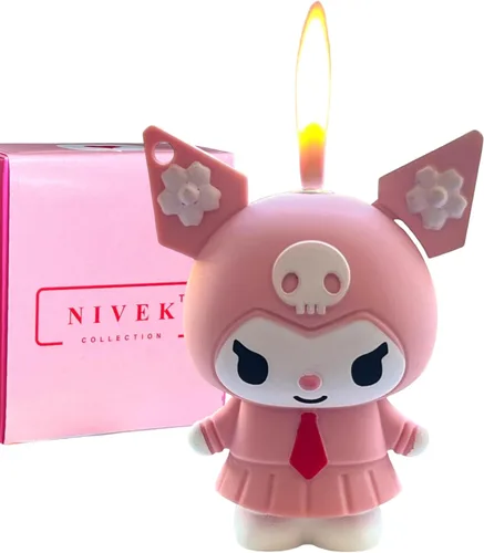 NIVEK Kuromi Y2K Encendedor Llama 3D Llavero Japonés Jester Personaje Kawaii Encendedores Frescos Recargables (corbata rosa)