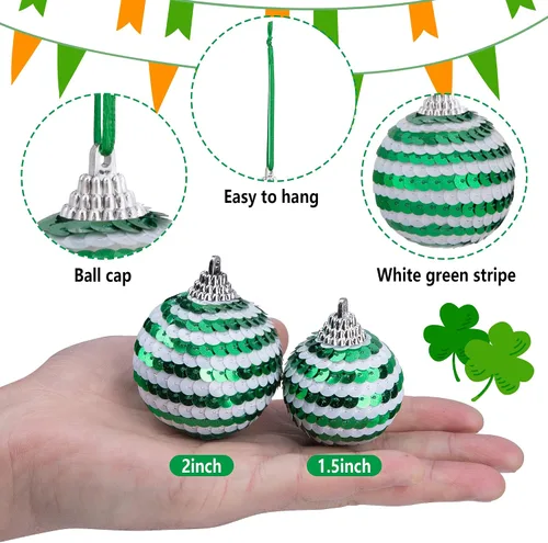 Miniatura 3 de Bolas colgantes de lentejuelas para el día de San Patricio, adorno de bola de trébol irlandés con purpurina de 1.96 pulgadas, bola colgante