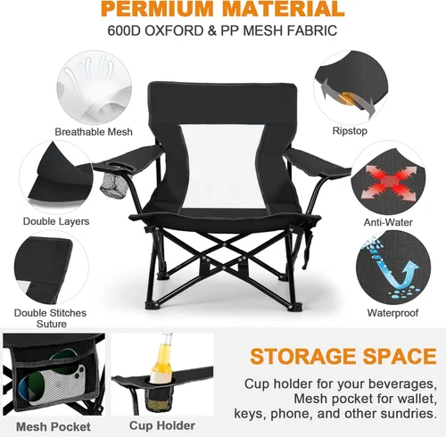 Miniatura 4 de Joyfair Silla de camping de playa (paquete de 2), silla plegable al aire libre para adultos, silla portátil resistente con reposabrazos para pesca