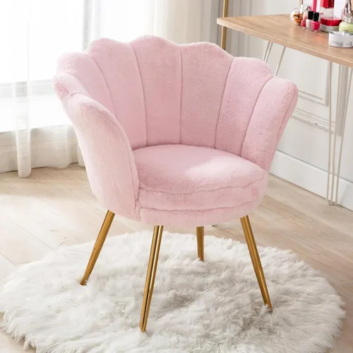 Miniatura 10 de chairus Silla de tocador de maquillaje blanca crema con respaldo, pequeña silla moderna tapizada de terciopelo con patas de metal dorado, bonita