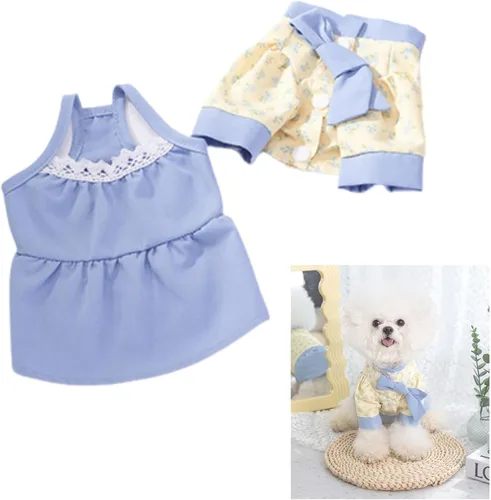 Vestidos de princesa para perro, falda de cachorro con encaje y lazo bordado para niña, ropa de gato, boda, fiesta de cumpleaños Azul