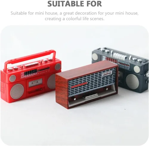 Miniatura 6 de ibasenice Modelo de radio vintage en miniatura de 2.28 x 1.06 x 0.51 pulgadas, accesorio de casa de muñecas, adorno de radio de plástico retro
