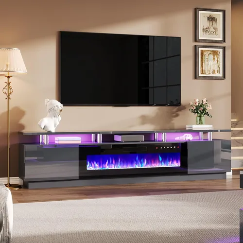 Miniatura 9 de AMERLIFE Soporte de TV con chimenea de 36 pulgadas, luces LED modernas para centro de entretenimiento de 70 pulgadas, armario de consola de TV de 2