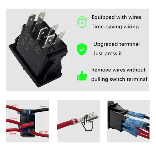 Miniatura 4 de Interruptor basculante para limpiaparabrisas, luz LED blanca de 6 pines (encendido), interruptor momentáneo DPDT de encendido y apagado para Blanco