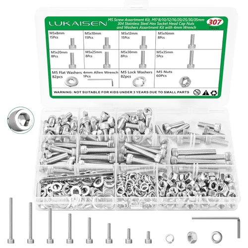 Miniatura 15 de Surtido de 1500 piezas de tornillos, tuercas y arandelas, kit de pernos y tuercas métricos M2 M3 M4 M5 M6 con cabeza hexagonal de casquillo, acero