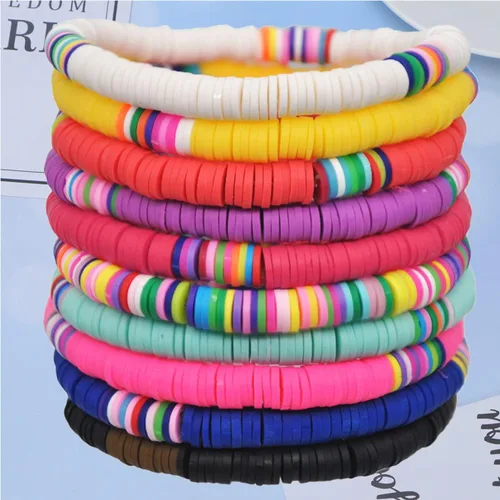 Miniatura 9 de EXCEART 20 pulseras de arcilla elástica de 0236in con cuentas de arco iris pulsera bohemia de arcilla