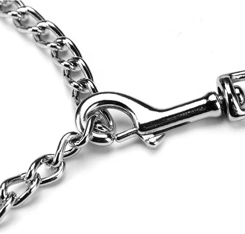 Miniatura 7 de Correa de cadena de metal chapado en cromo con mango acolchado suave para perros pequeños (S, mango negro)