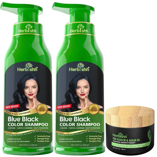 Miniatura 16 de Paquete combinado – 2 unidades de champú de color de cabello Herbishh + 1 máscara de cabello intenso de argán – Tinte para cabello gris de larga
