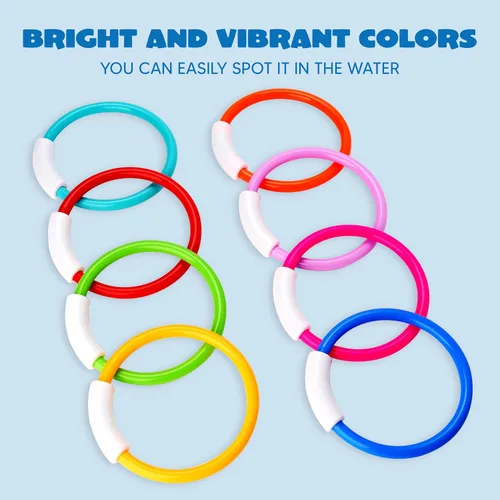 Miniatura 6 de JOYIN Anillos de buceo, juguetes de piscina, 8 piezas de anillos de piscina coloridos para niños, entrenamiento subacuático, juguete de buceo