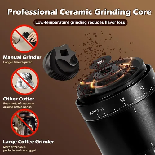 Miniatura 7 de Molinillo de café eléctrico portátil con 38 ajustes de molienda ajustables, batería recargable de 1500 mAh, molinillo de café portátil