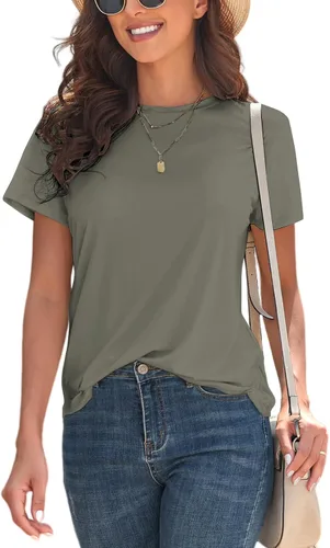 KevaMolly Camisetas básicas para mujer, UPF 50+, manga corta, casual, de verano, de moda, unicolor, holgadas