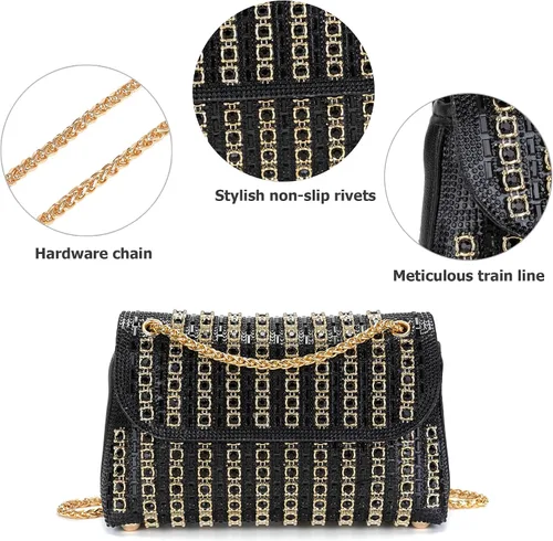 Miniatura 6 de Bolsos de mano con diamantes de imitación para mujer, bolsos de hombro con cadena, bolsas de noche brillantes para cóctel, graduación, fiesta, boda
