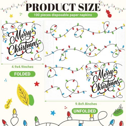 Miniatura 2 de Honoson 100 Piezas Servilletas de Cóctel con Luces de Navidad Feliz Navidad Servilletas de Papel Desechables Toalla de Cena para Invitados