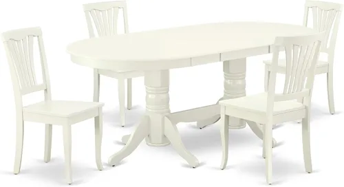 East West Furniture VAAV5-LWH-W - Juego de comedor de 5 piezas para 4 personas, incluye una mesa de comedor ovalada con hojas de mariposa y 4 sillas