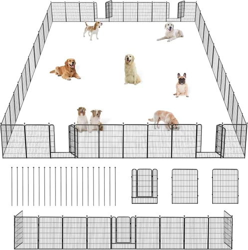 Miniatura 16 de Corralito para perros para interiores, valla portátil para perros de 32 pulgadas de altura, 10 paneles para mascotas, corral exterior para patio