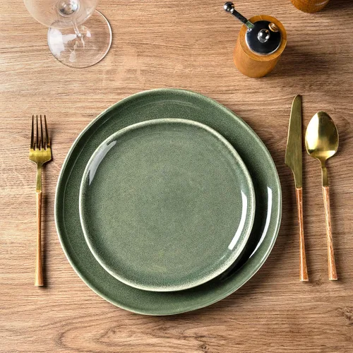 Miniatura 3 de AmorArc Juego de 6 platos llanos de cerámica de 10.5 pulgadas, hechos a mano, esmalte reactivo, juego de vajilla de forma rústica para cocina