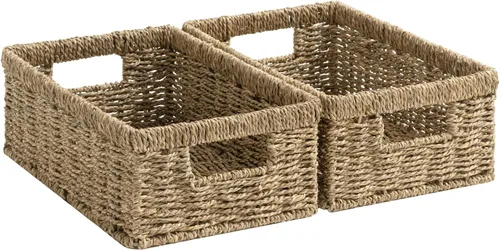 Miniatura 20 de StorageWorks Cesta de mimbre con asa, cestas de almacenamiento de mimbre para organizar, cestas de almacenamiento decorativas para estantes, cuerda