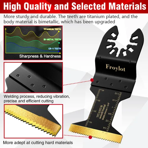 Miniatura 5 de 24 cuchillas oscilantes de titanio bimetálicas – Cuchillas multiherramienta para cortar clavos, grapas, tubos de cobre, paneles de yeso, chapa