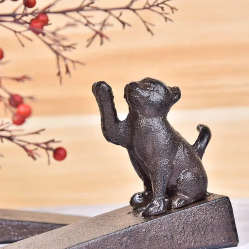 Miniatura 4 de Sungmor Topes de puerta de hierro fundido sólido con alfombrilla antideslizante, gran resistencia, bonita forma de gato y estilo antiguo, cuña