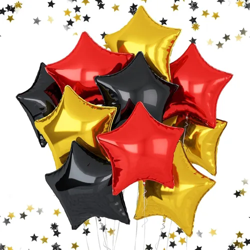 Miniatura 23 de Globos de estrellas rojas, azules y negras, globo de papel de aluminio de 18 pulgadas para helio, paquete de 10 globos rojos y azules, globo de Negro