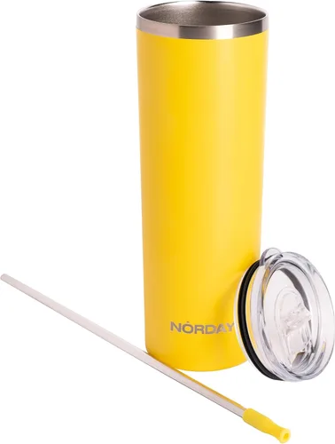 NORDAY | Vaso con tapa y popote – Flaco de 22 oz – Amarillo | Vaso aislado – Vaso aislado – Vaso de acero inoxidable – Vaso de café de doble pared –